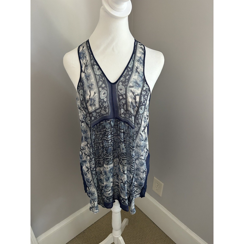 Clover Canyon‎ Navy Blue Print Paisley Flowy V Neck  Tank Top Medium